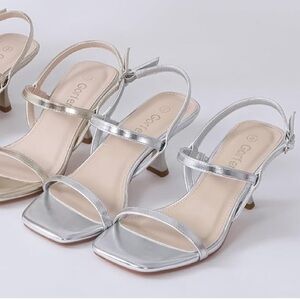 Silver Metallic Slingback Heeled Sandals